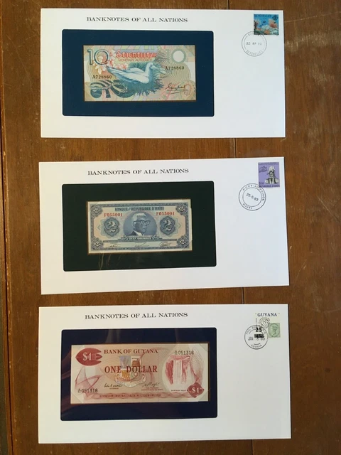 Seychelles 10 rupees banknote UNC, Haiti 2 gourdes banknote UNC, Guyana