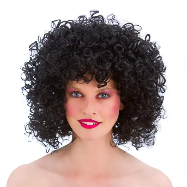 Black 80s Disco Curly Permed Afro Wig Adults Fancy Dress Costume Accessory