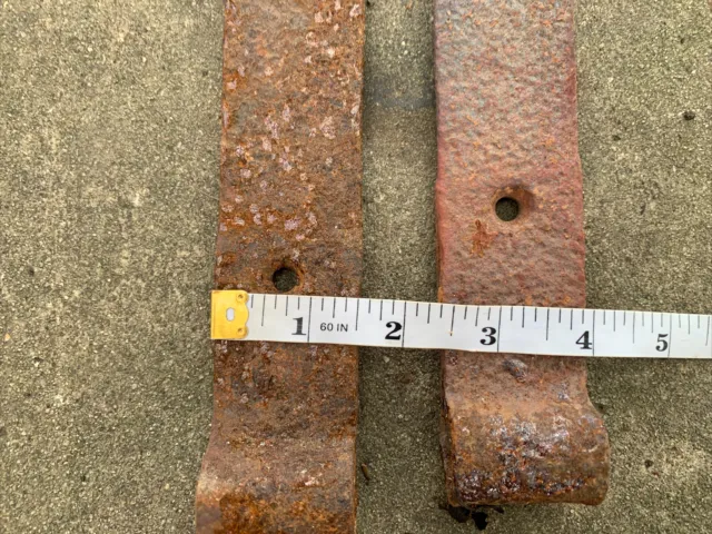 Antique Pair 16” Hand Forged Iron Barn Door Strap Hinges (c) 3