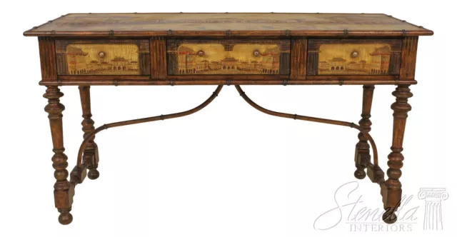 57925EC: Monumental Chinoiserie Decorated 3 Drawer Console Sideboard