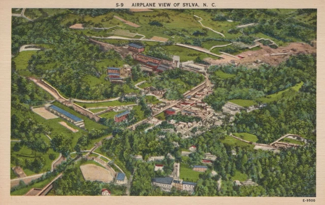 Aerial Airplane View of Sylva North Carolina Linen Vintage Postcard