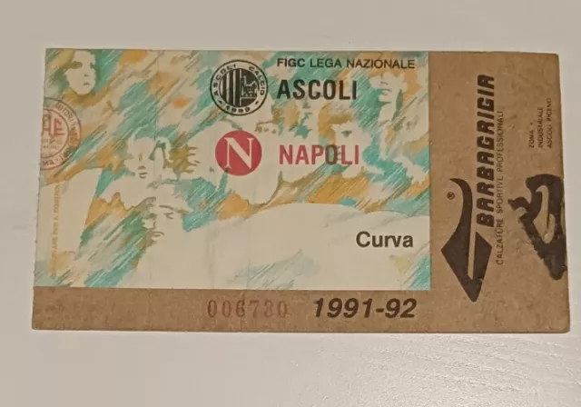 Biglietto Ticket Stadio Calcio Ascoli-Napoli  1991/92