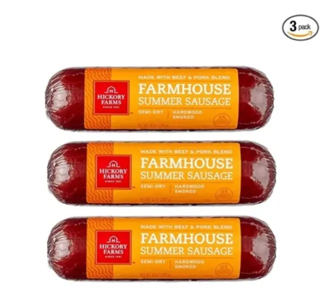 Hickory Farms Farmhouse Summer Sausage 3 Pack , 10oz ea | Snack For Cheese Board