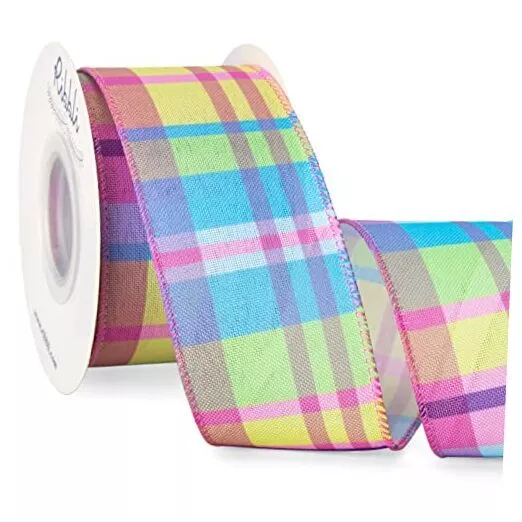 Easter Burlap Wired Ribbon,Colorful Easter Plaid 2 Inch x 10 Colorful Plaid