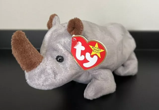 Original TY Beanie Babies 27 yrs. 🦏"SPIKE"🦏 1996 5th/6th Gen PVC No Stamp NWMT