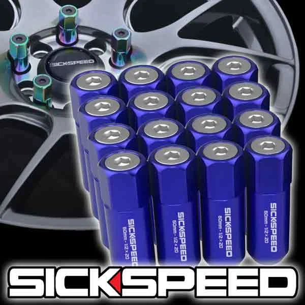 Sickspeed 16 PC Bleu / Poli Mancheron Aluminium 60MM Étendu Écrou Écrous 1/2x20