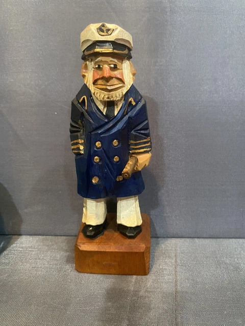 Vintage Hand Carved Wooden Sea Captain Nautical Figure Folk Art