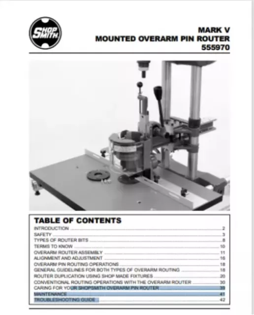 Shopsmith Mark V Mounted Overarm Pin Router 555970 manual Reprint