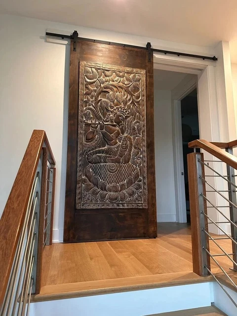Dancing Krishna Barn Door, Krisna Kaliya India Art, Colorful Barndoor, Reclaimed 5