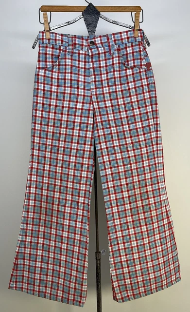 Vintage 1970s Girls Bell Bottom Plaid Pants Hippie Retro Mod Sears Size 10 READ