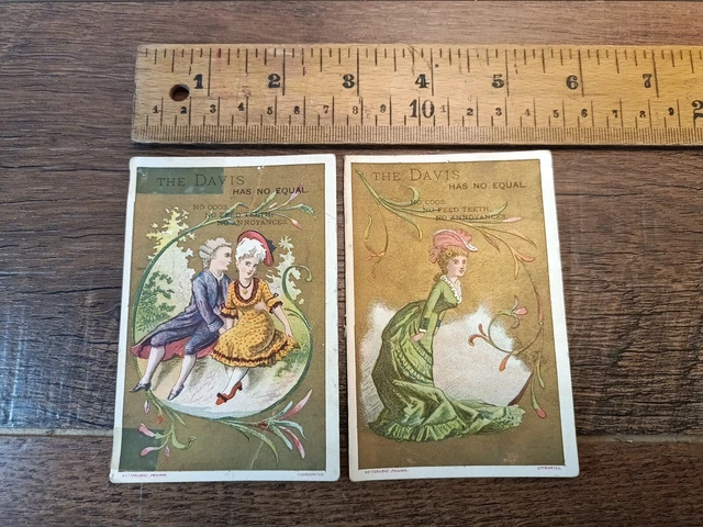 1880s trade cards, The Davis Has No Equal Vertical Feed Sewing Lot Of 2 (P7)