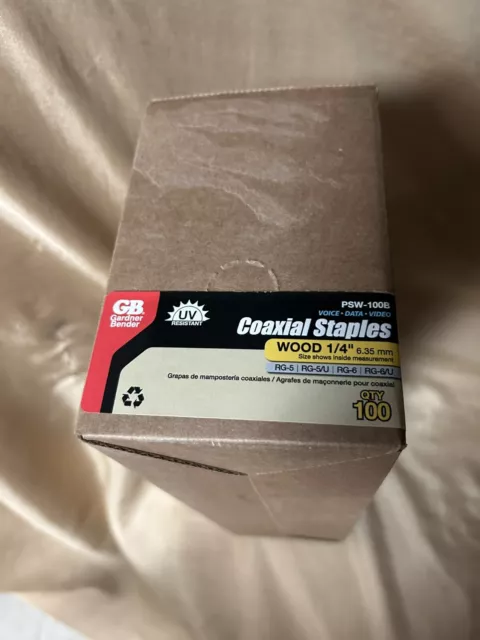 1000 pc ct Gardner Bender 1/4" / 6mm Coaxial  Staples  , PSW-100B