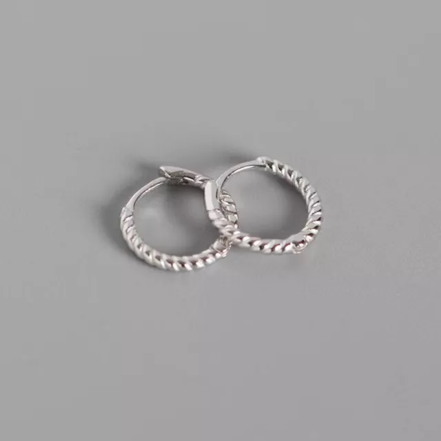 925 Sterling Silver Solid Twisted Hoop Ring Huggie Earrings Sleeper Ear Piercing