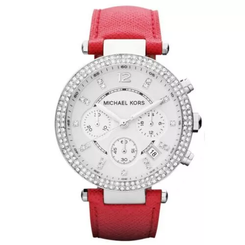 Neuf Michael Kors MK2278 Chronographe Parker Quartz Cuir Rouge Montre Pour Femme