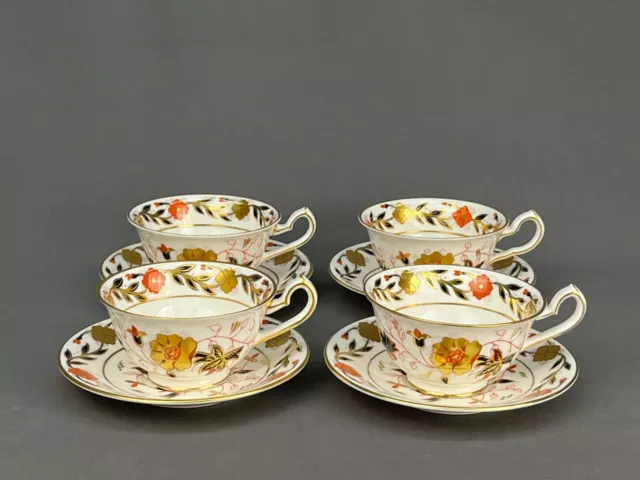 4 Royal Crown Derby ASIAN ROSE #8687 Imari Footed Cup & Saucer Sets: EUC