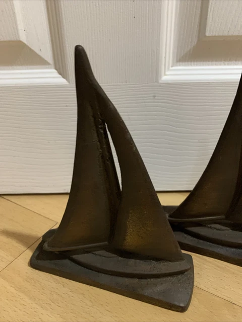 Pair of Early 20th Century Solid Bronze Sailboat Bookends BEAUTIFUL QUALITY 3