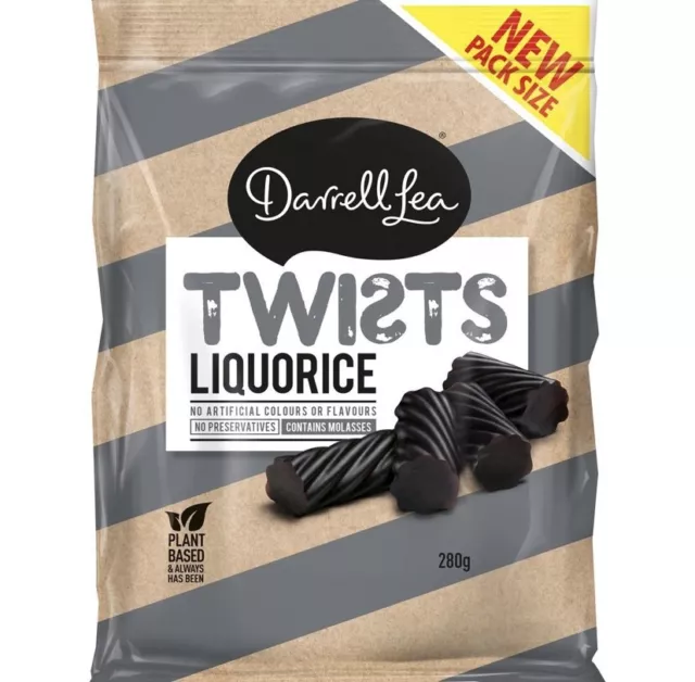 1.12kg DARRELL LEA LIQUORICE TWISTS LICORICE BLACK BULK LOLLIES (4 x 280g BAGS)