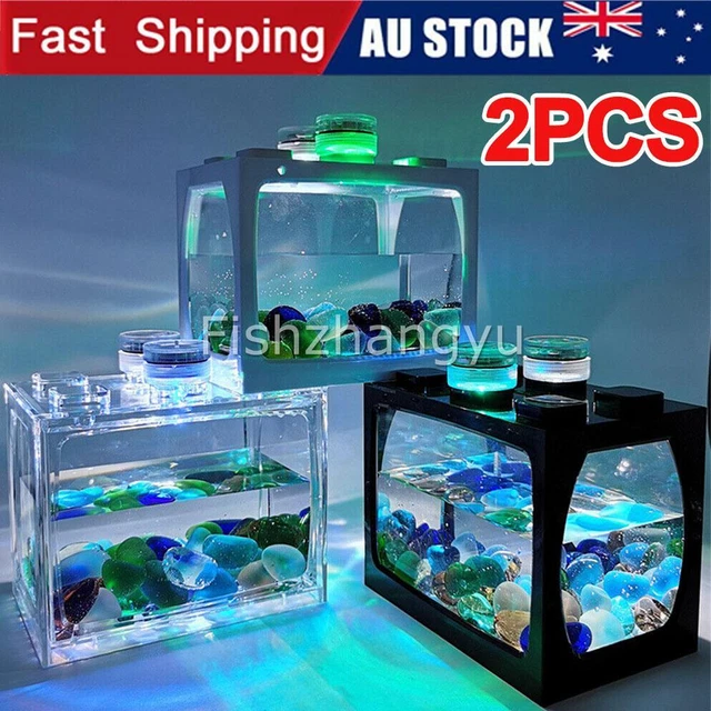 2PCS Mini Aquarium Fish Tank With LED Lamp Light Betta Cylinder Fish Tank NEW O