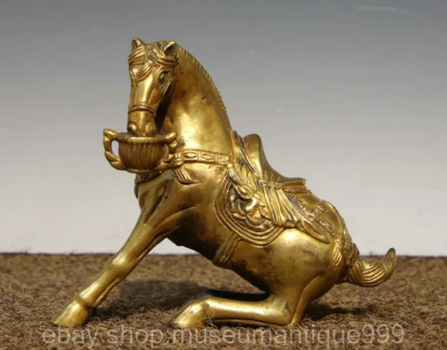 5.2" Old Chinese Bronze 24K Gold Gilt Dynasty Animal horse Statue Sculpture