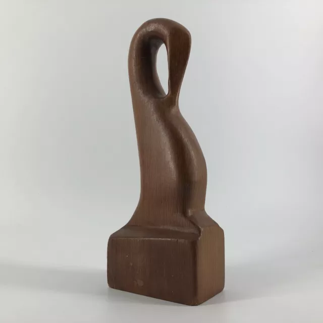 Vintage Abstract Art Hand Carved Suar Wood Penguin Pelican Shore Bird Statue