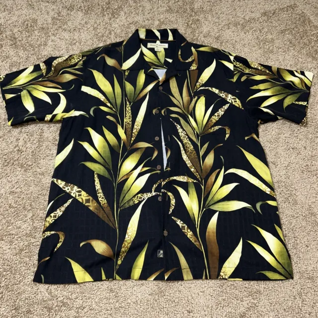 TOMMY BAHAMA SILK Green Tropical Foliage Floral Short Sleeve Button Up ...