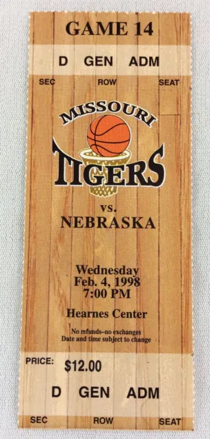 1998 02/04 Nebraska at Missouri Tigers Basketball Ticket Stub