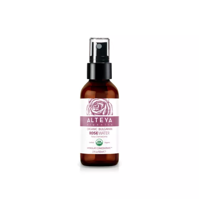 Alteya Organic Rose Water 100% Pure USDA Certified Organic Glass Spray Bottle