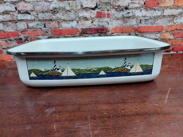 Vtg 2000 Warren Kimble Lasagna Pan #1964 Porcelain & Enamel  Coastal Breeze pre