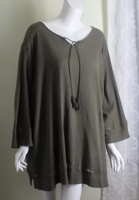 Catherine's Talla 5X 4X Verde Malla Hermoso Algodón Blusa Camisa Top