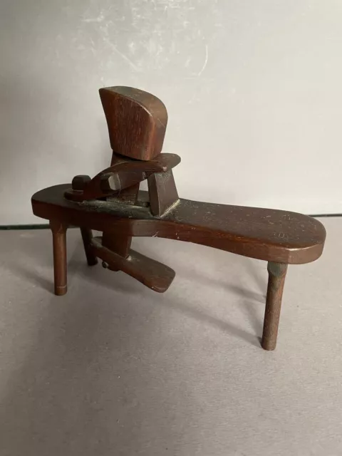 vintage handmade wooden walnut miniature toy spoke shave horse work bench