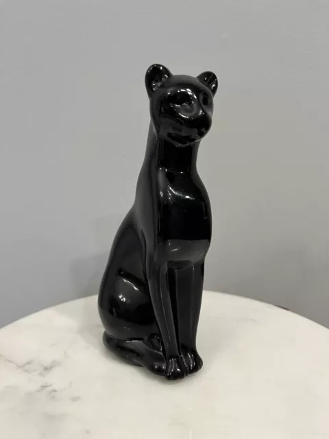 MCM Handcrafted ‘Silvestri’ Black Amethyst Glass Baccarat-Style Cat Figurine 6”