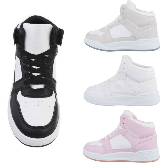 Scarpe da donna sneakers alte sportive da ginnastica ecopelle con lacci comode