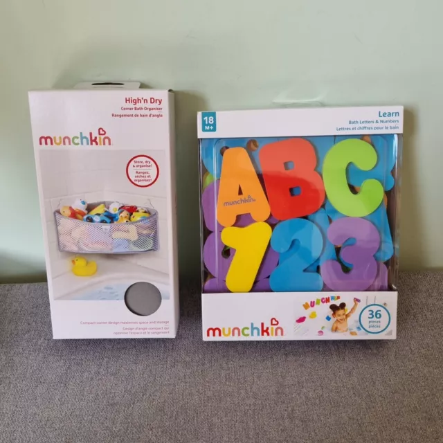 MUNCHKIN Corner Bath Organiser High'n Dry Toy Storage Pouch AND Letters/Numbers