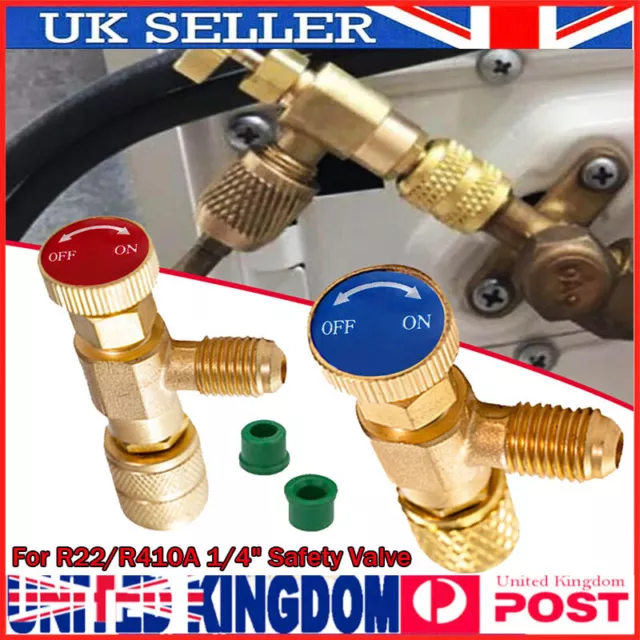 2PCS Copper Air Conditioning Charging Adapter For R22/R410A 1/4" Safety Valve UK