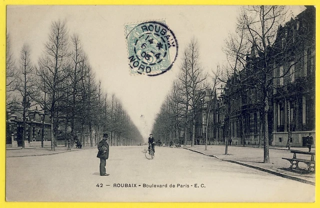cpa 59 - ROUBAIX en 1905 (Nord) Boulevard de PARIS à Mlle DELANNOY de LILLE