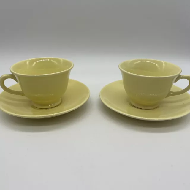 Lu-Ray Pastels Yellow Footed Tea Cup & Saucer Taylor Smith & Taylor Set (2) VTG