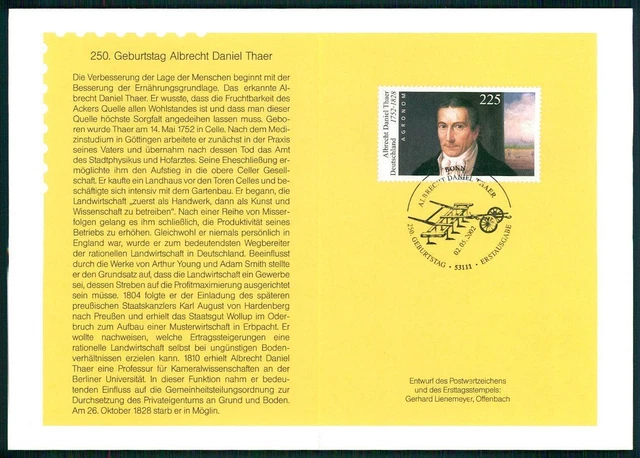 BRD MINISTERKARTE 2002 ALBRECHT DANIEL THAER AGRONOM MINISTER CARD RARE !! hq52