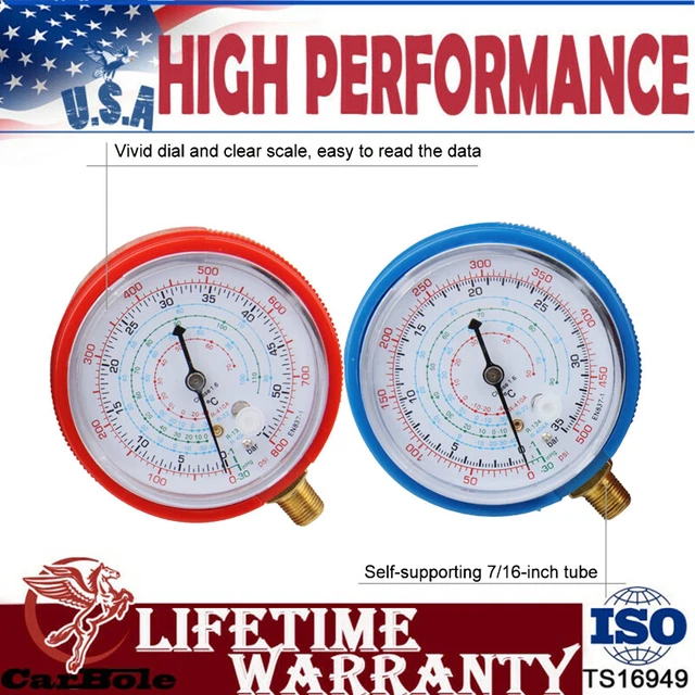PAIR DIAGNOSTIC LOW &High Pressure Gauges Refrigerant Pressure Gauge