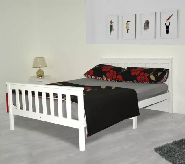 Small Double Pine Wood Bed Frame 4Ft White Wooden Solid Shaker Style Furniture