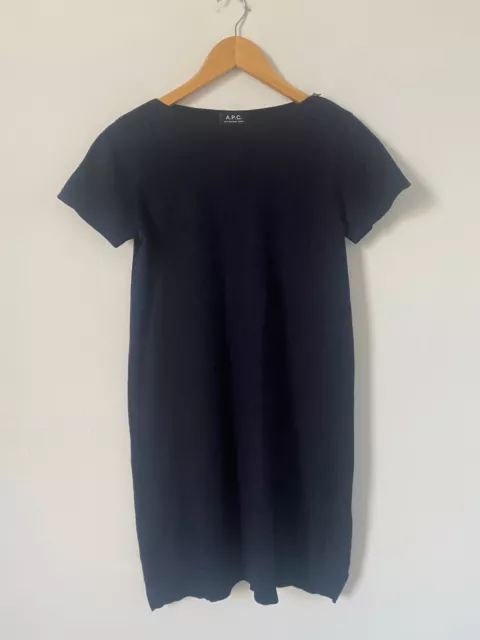 APC Dress Medium Shift Knit Navy Blue Short Sleeve Knee Length  Wool