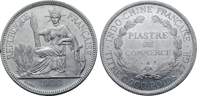 *** 1900 *** FRENCH INDO-CHINA SILVER CROWN *** 1 PIASTRE *** HIGH GRADE *** e1