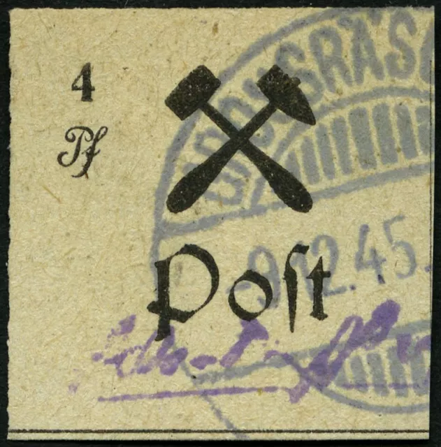 GROSSRÄSCHEN 14BIII o, 1945, 4 Pf. schwarz auf weiß, ungez., Type III, Mi. 250.-