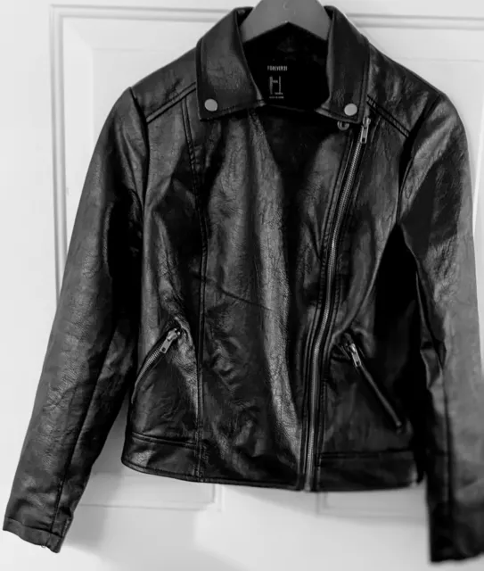 Faux Leather Black Forever 21 Moto Type Jacket  Full Zip Ladies Size S.