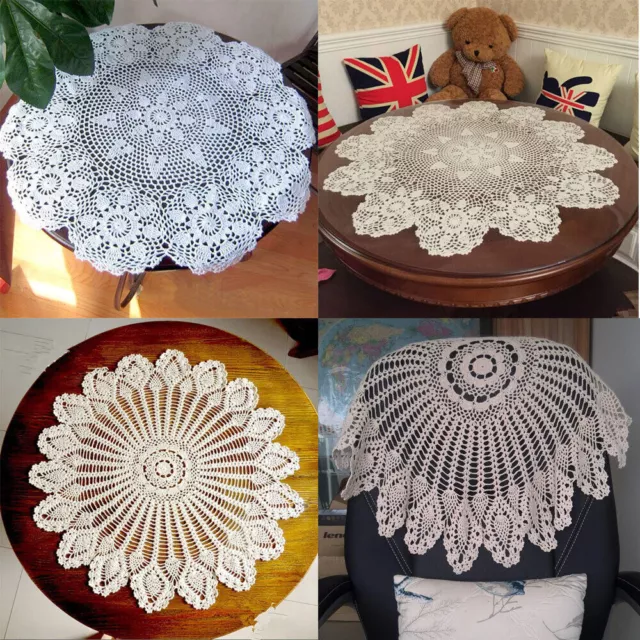 33" Vintage Hand Crochet Tablecloth Doily Round Lace Table Cover Topper Wedding