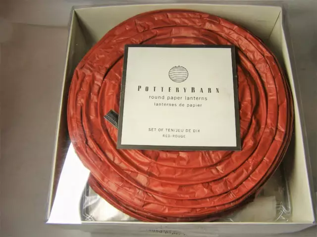 POTTERY BARN ROUND PAPER LANTERNS Set of 10 Red ***NEW In Box***