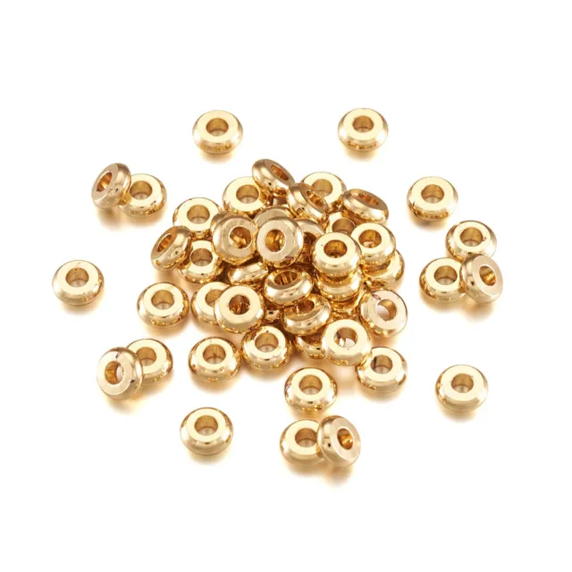 50x Real 18K Gold Plated Brass Flat Round Spacer Beads Nickel Free Loose 4x1.5mm