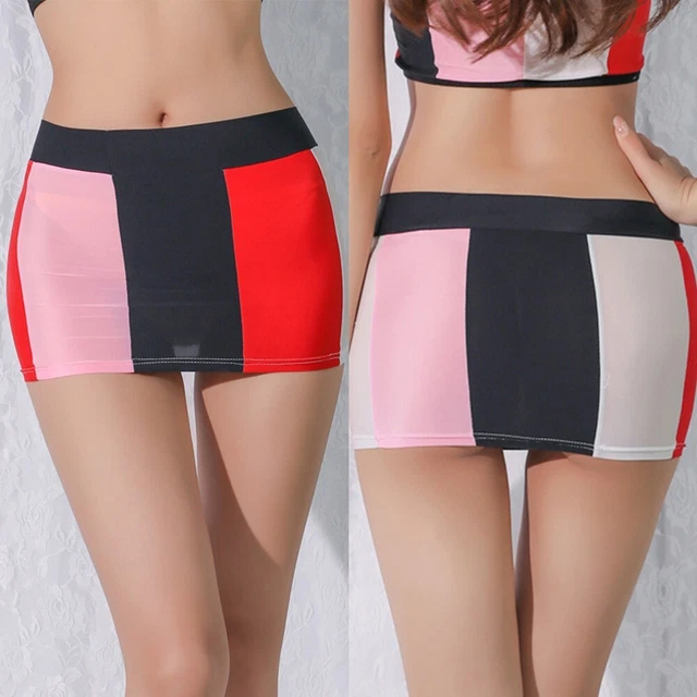 Gonna corta sexy lingerie elastica senza cuciture a righe vita alta ClubWear
