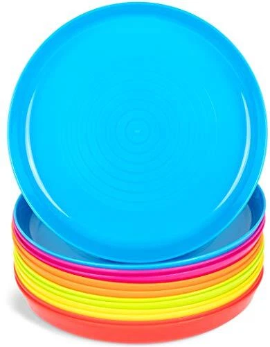 PLASKIDY Kids Plates Set of 12 Toddler Plastic Plates - BPA FREE Microwave an...
