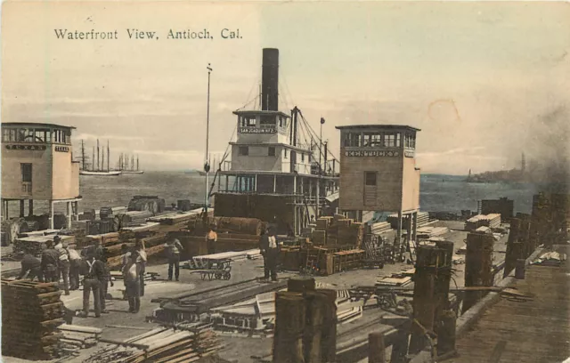 Hand Colored Postcard Waterfront View Antioch CA  Contra Costa County Steamship