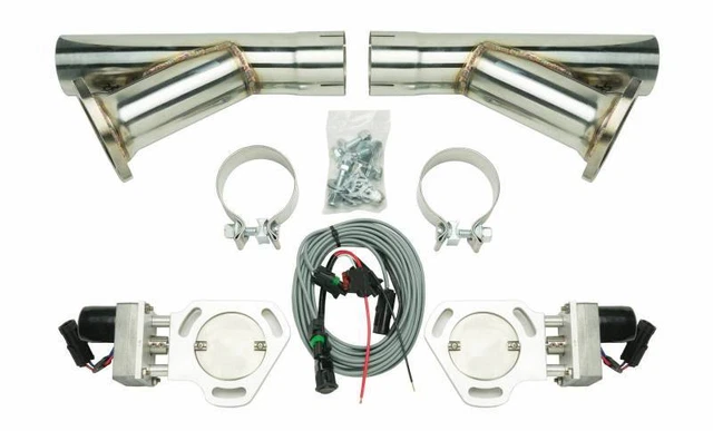 Pypes Dual Y Exhaust Electric Dump Cutout 2.5 in Natural Finish Hardware Incl